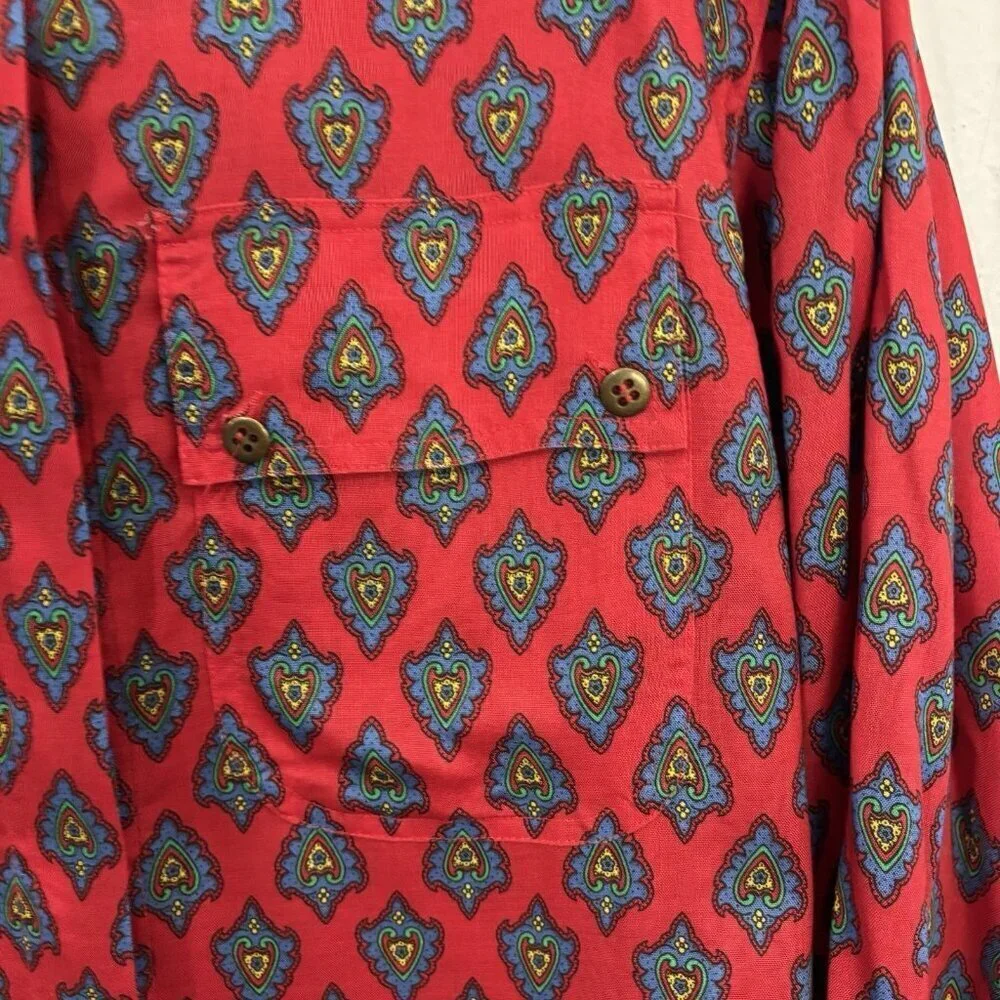 Vintage Liz Wear Button Down Collared Red Shirt Western Boho Women Petite Small